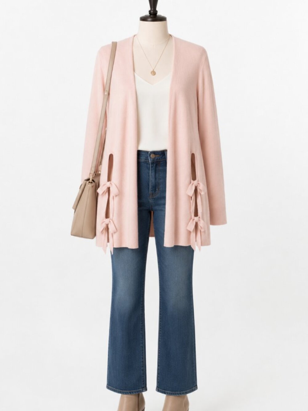 New York & Co Soho Jeans Pink Open Front Sweater Cardigan Size Large L